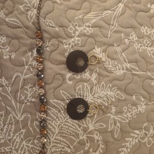 Rhinestone Bracelet & Wooden Earrings